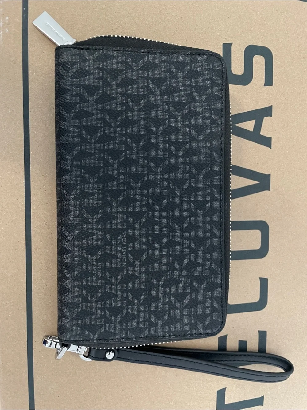 Michael Kors Black Logo-Print Zip Wristlet